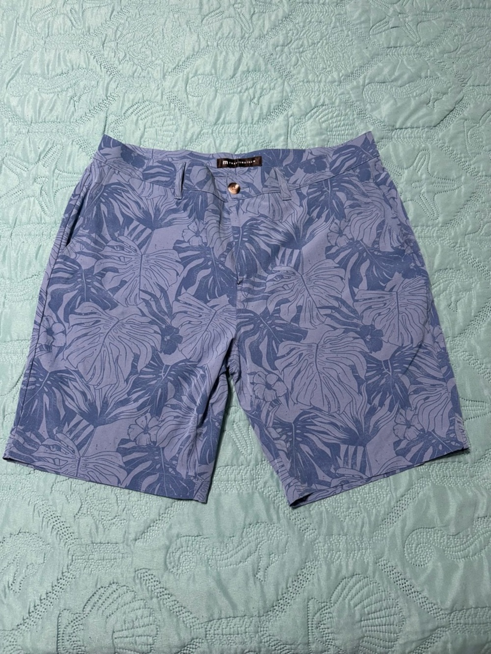 Travis Mathew Light Blue Tropical Print Golf Shorts